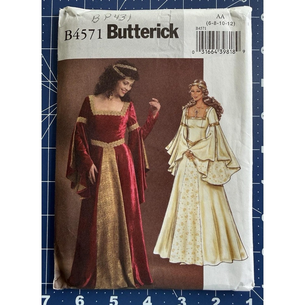 Butterick B4571 Renaissance Medieval Costume Dress Pattern Wedding Size 6-12 UC